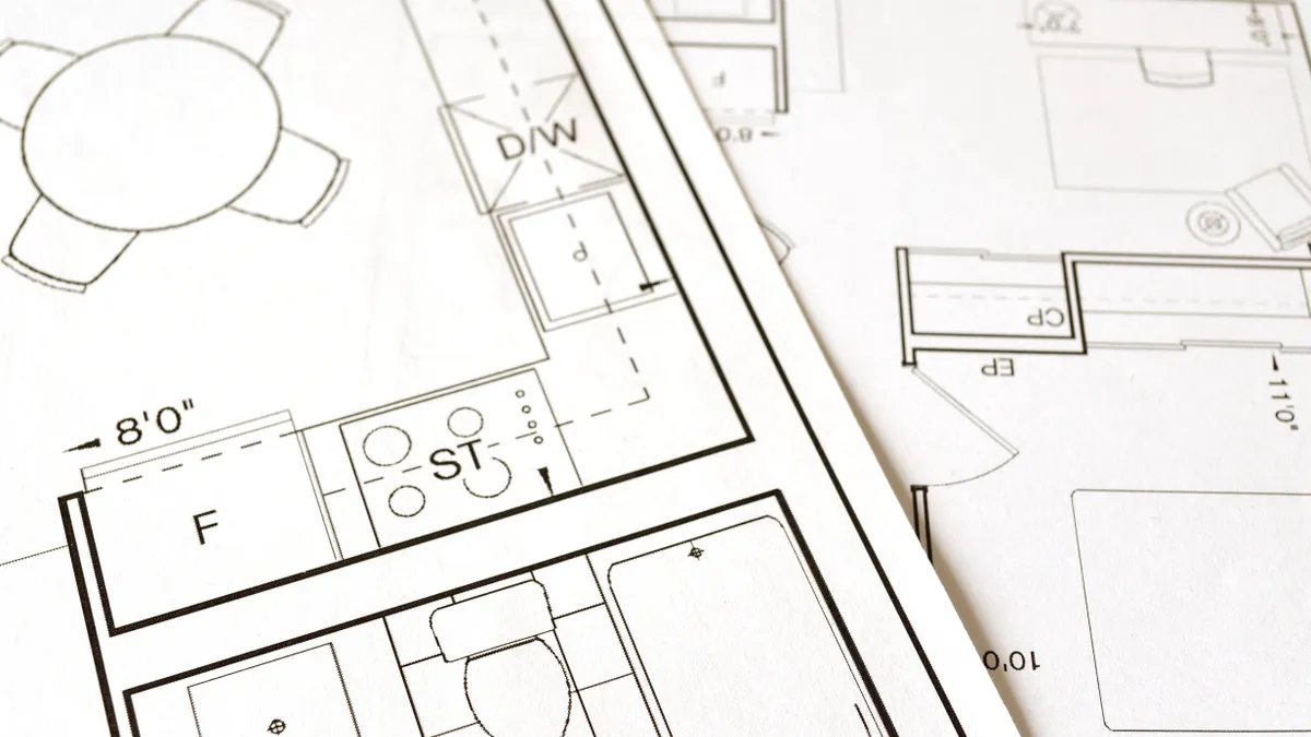 Floor plans showing room and furniture layout